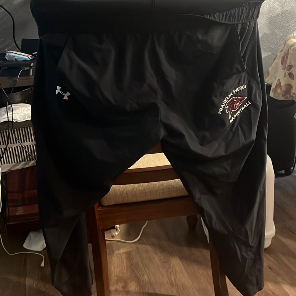 Under-armor wind breaker pants with Franklin Pierce basketball embroidery